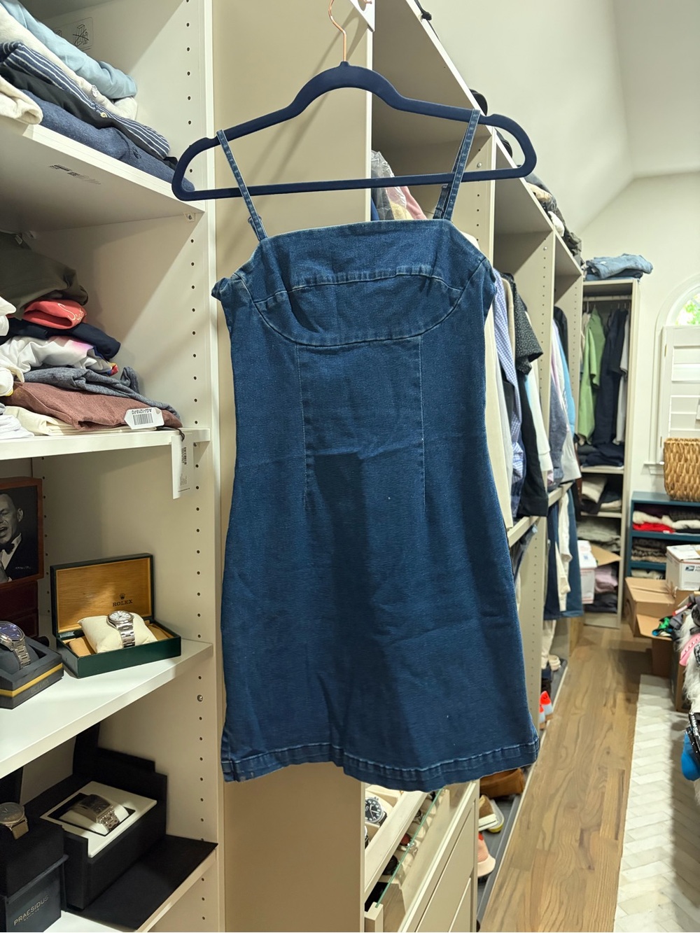 Denim Spaghetti-Strap Mini Dress - Blue